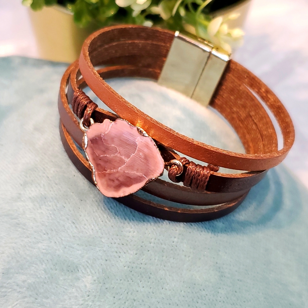 2/$15 Leather Bracelet with Amethyst Stone